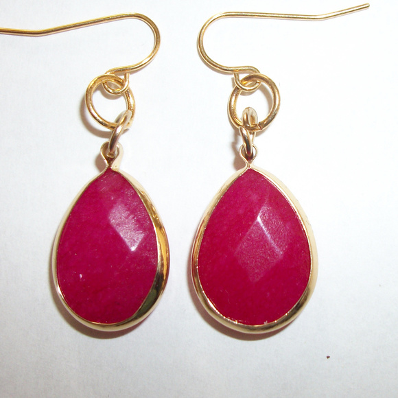 Cherry Ruby Earrings Gold plated French wires - Picture 1 of 2